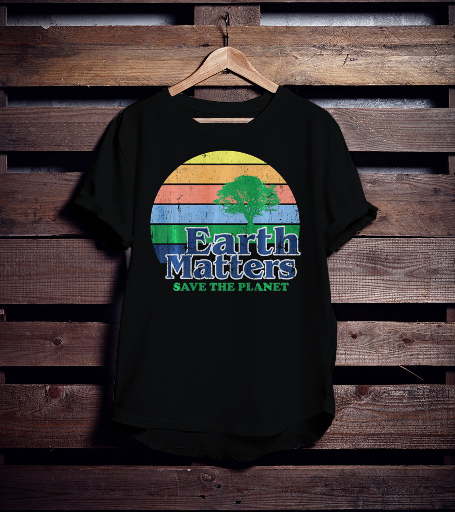 Earth Matters Save The Planet Earth Day Tree Retro Sunburst T-Shirt