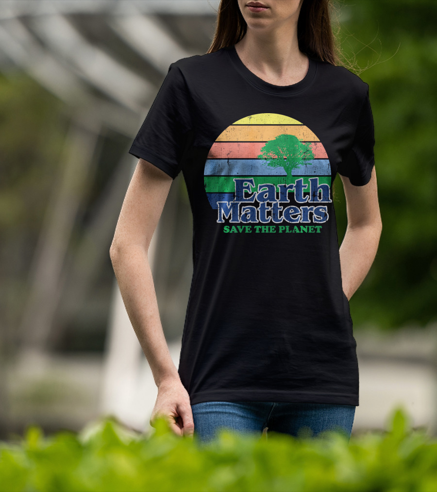 Earth Matters Save The Planet Earth Day Tree Retro Sunburst T-Shirt