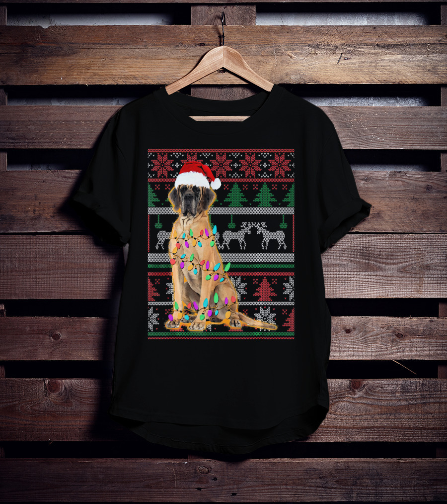 Christmas Dog Santa Hat Lights Ugly T-Shirt