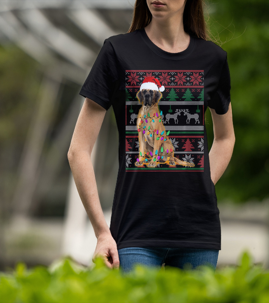 Christmas Dog Santa Hat Lights Ugly T-Shirt