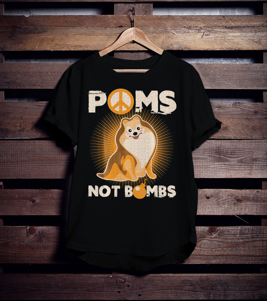 Poms Not Bombs Peace Symbol Cute Dog T-Shirt