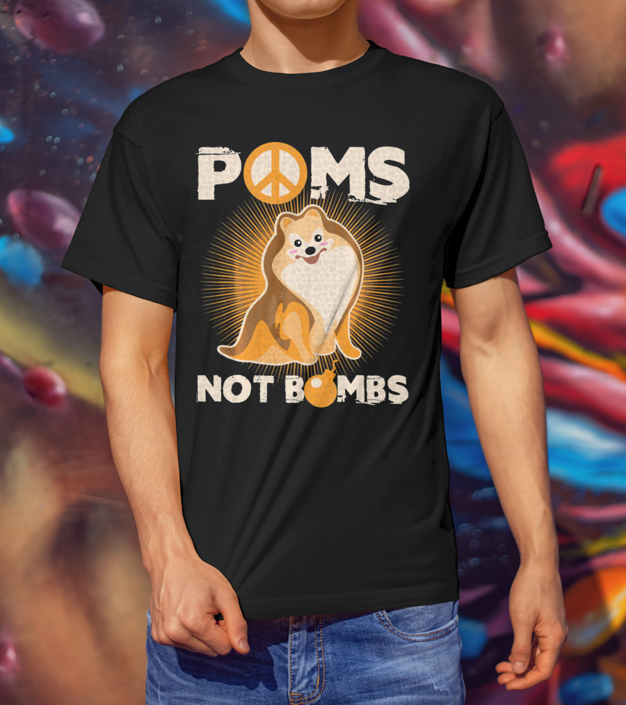 Poms Not Bombs Peace Symbol Cute Dog T-Shirt