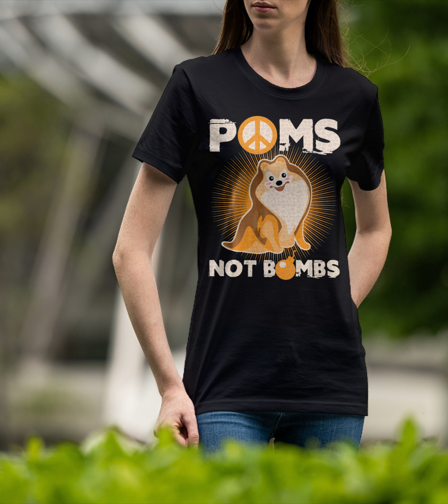 Poms Not Bombs Peace Symbol Cute Dog T-Shirt