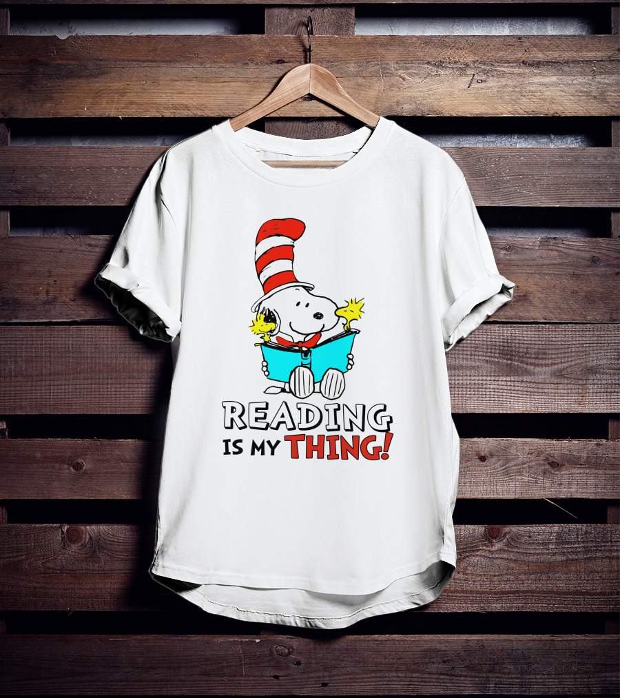 Reading Is My Thing With Snoopy In Cat In The Hat T-Shirt