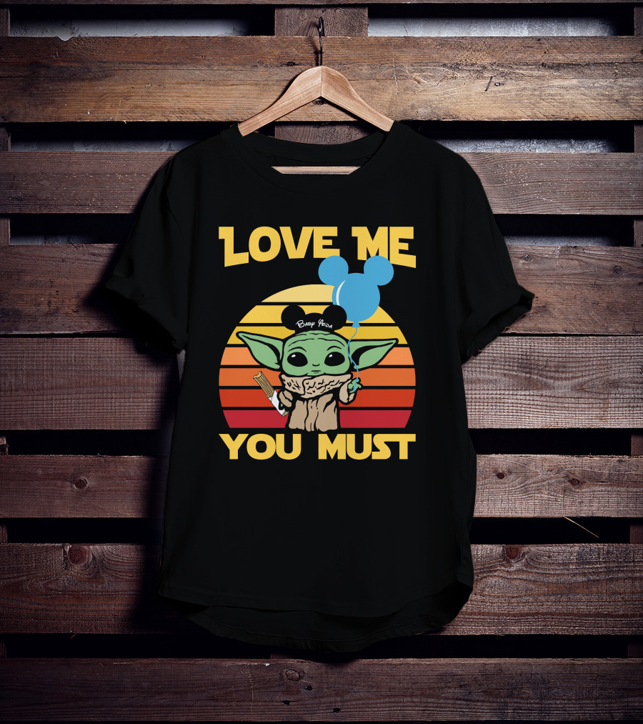 Love ME You Must Baby Yoda Mickey Ears Balloon Vintage Stripes T-Shirt