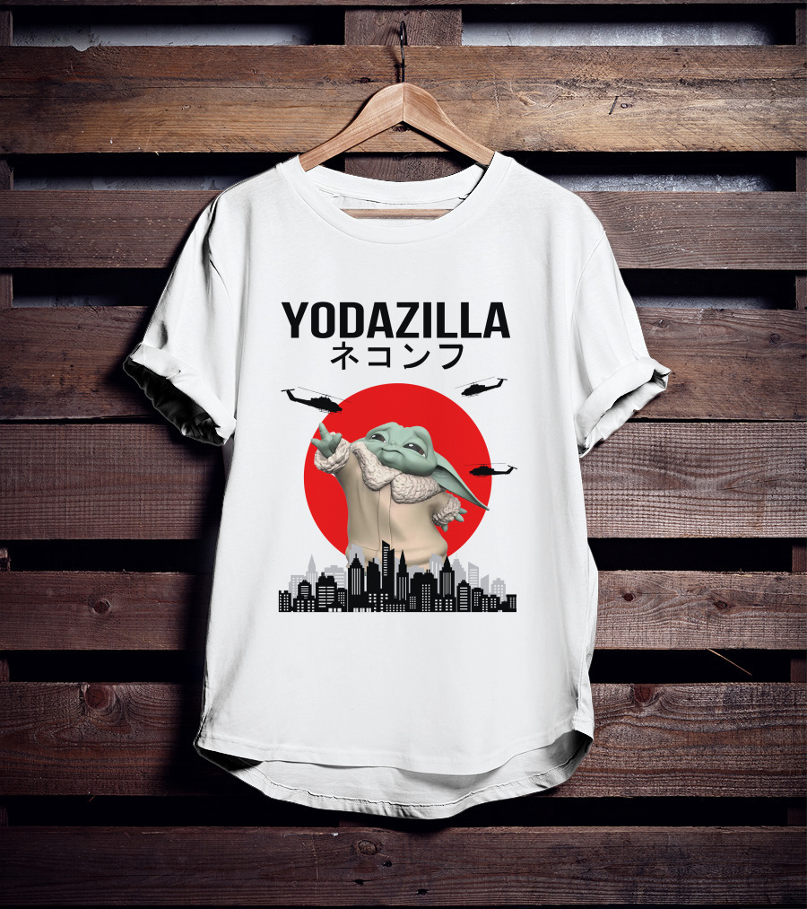 Yodazilla Helicopters City Skyline Red Sun T-Shirt
