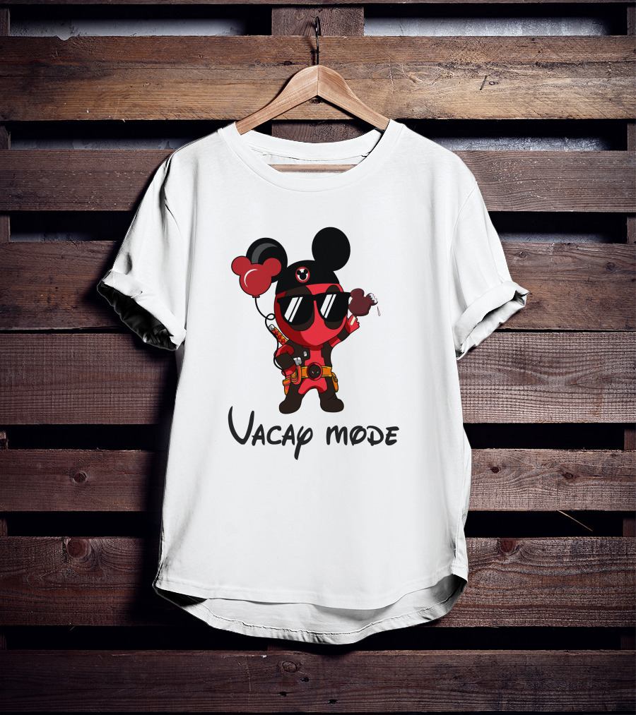 Deadpool Vacay Mode Mickey Ears Balloons Chocolate Ice Cream T-Shirt