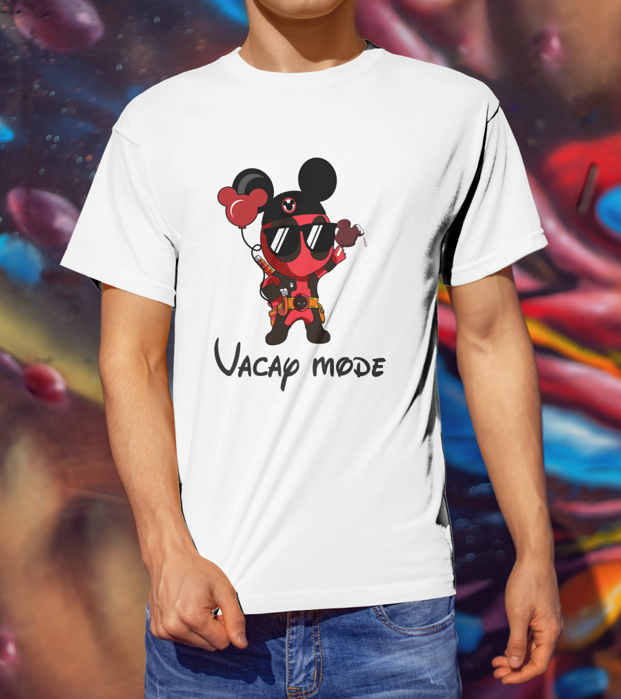 Deadpool Vacay Mode Mickey Ears Balloons Chocolate Ice Cream T-Shirt