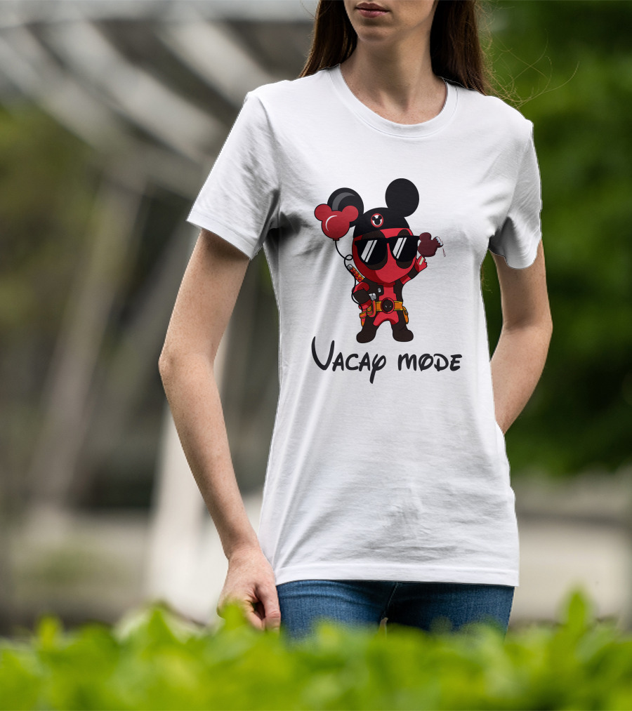 Deadpool Vacay Mode Mickey Ears Balloons Chocolate Ice Cream T-Shirt