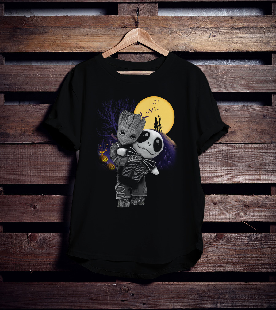 Groot Hug Jack Skellington Halloween Night T-Shirt