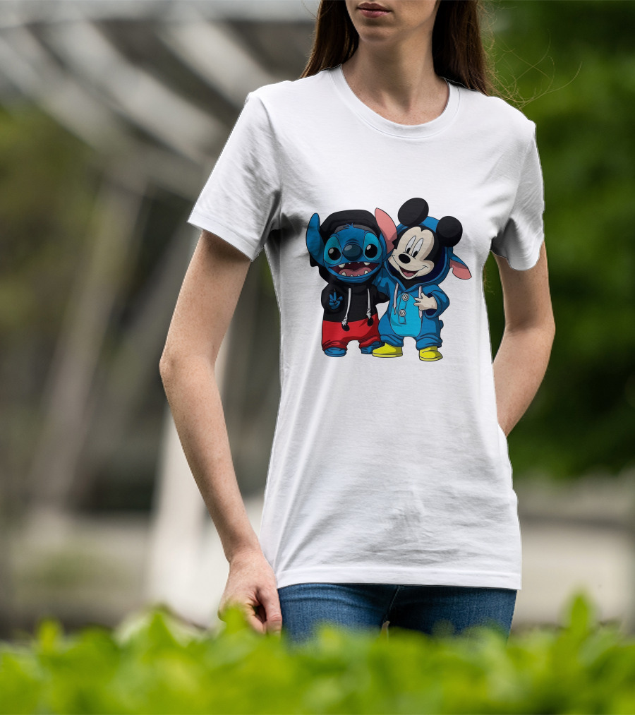 Mickey And Stitch Friendship Hoodie Cartoon Crossover T-Shirt