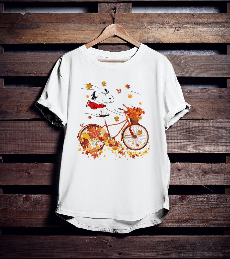 Snoopy Bicycle Autumn Leaves Ride T-Shirt