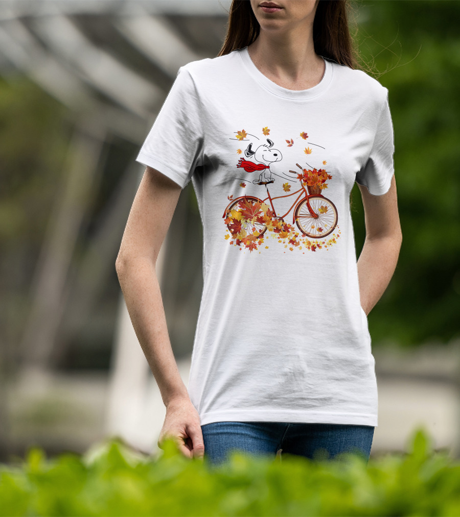 Snoopy Bicycle Autumn Leaves Ride T-Shirt