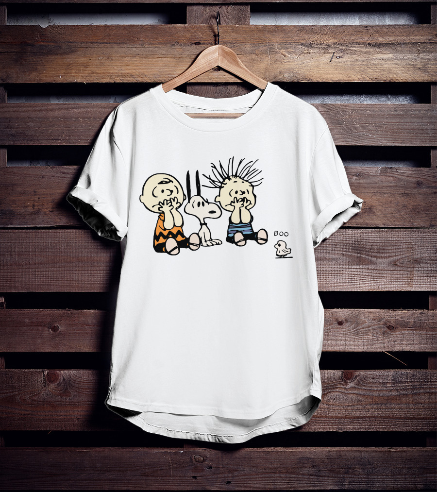 Peanuts Characters With Snoopy And Bird Saying Boo T-Shirt