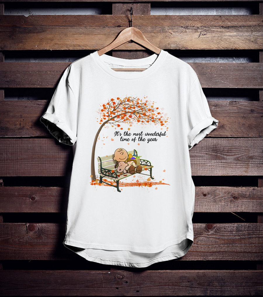 It's The Most Wonderful Time Of The Year Autumn Leaves Bench Scene T-Shirt