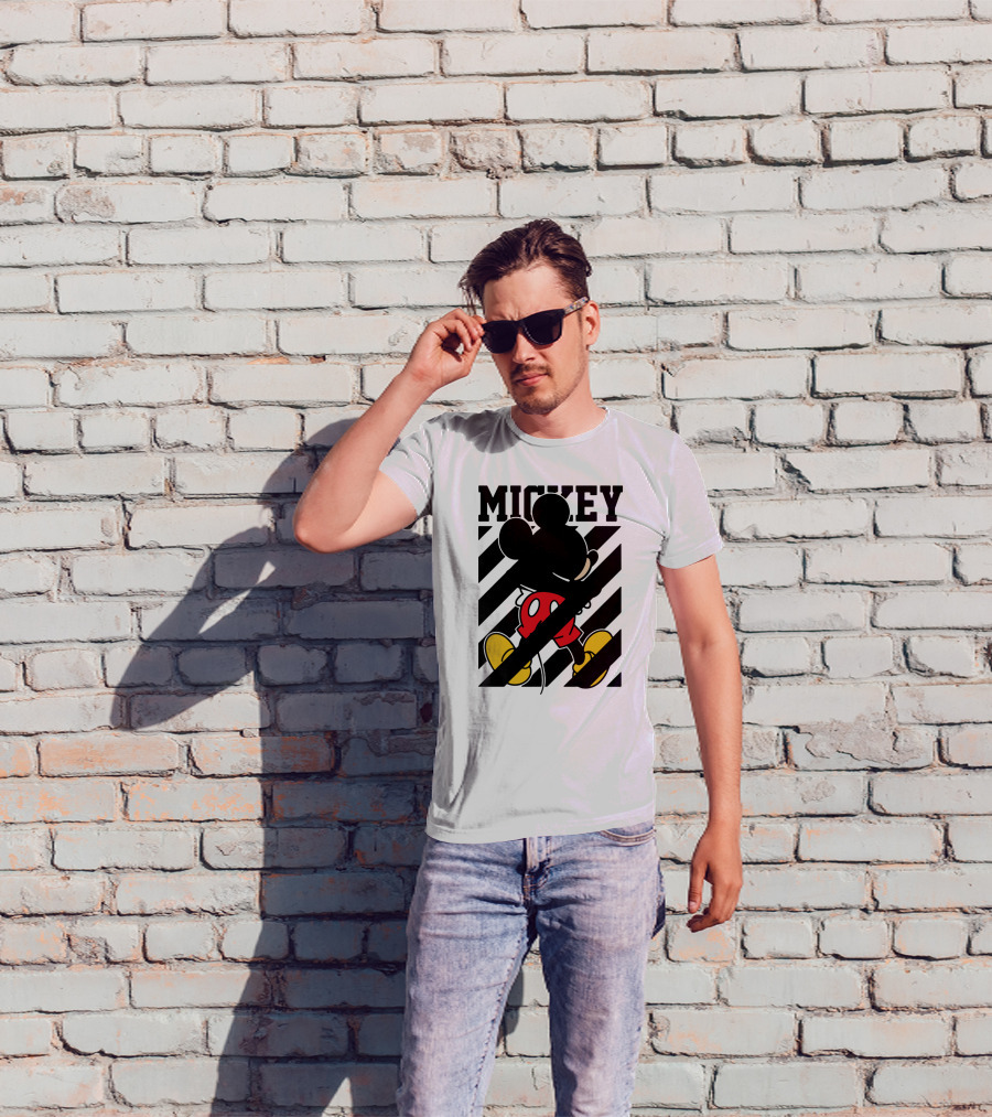 Mickey Mouse Black And White Stripes Red Yellow T-Shirt