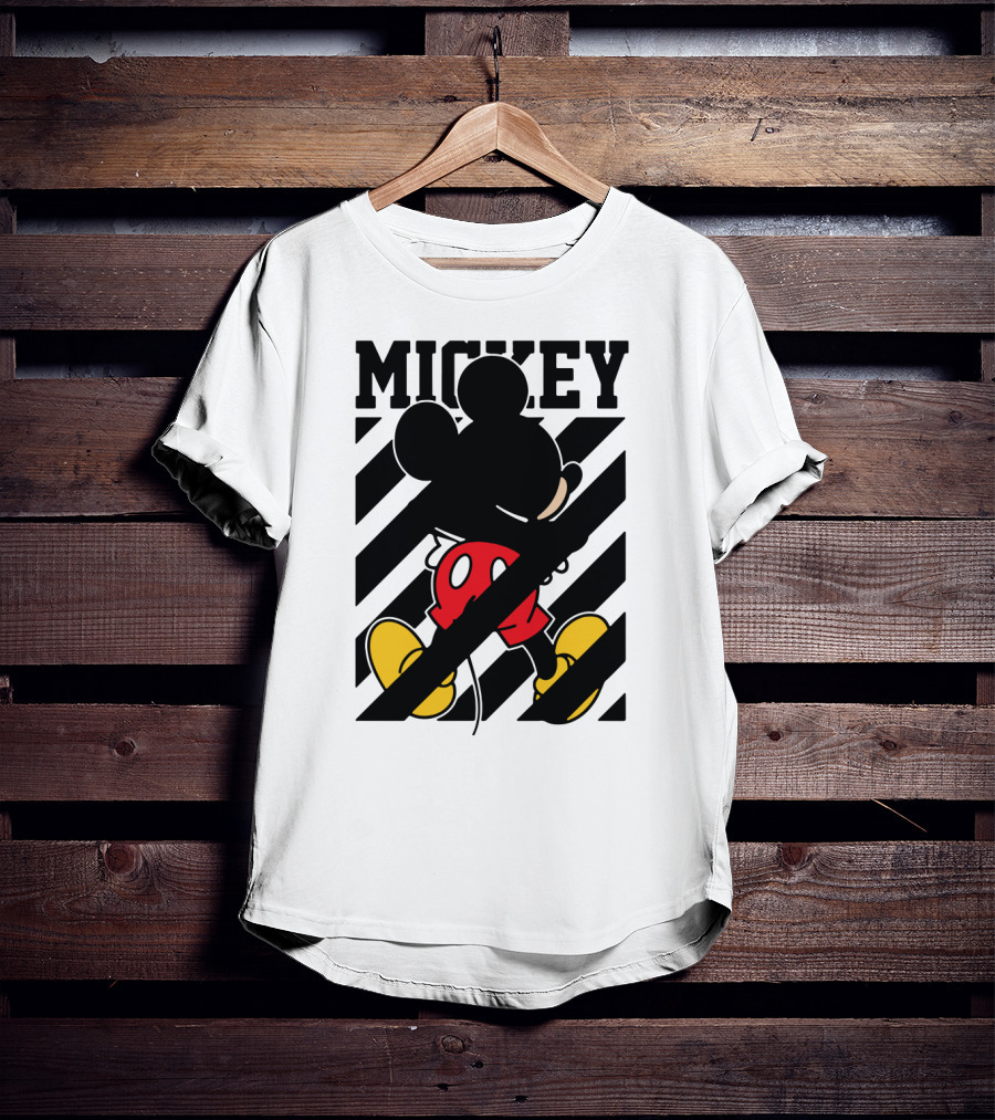 Mickey Mouse Black And White Stripes Red Yellow T-Shirt