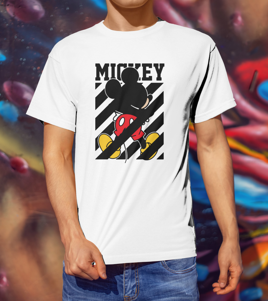 Mickey Mouse Black And White Stripes Red Yellow T-Shirt