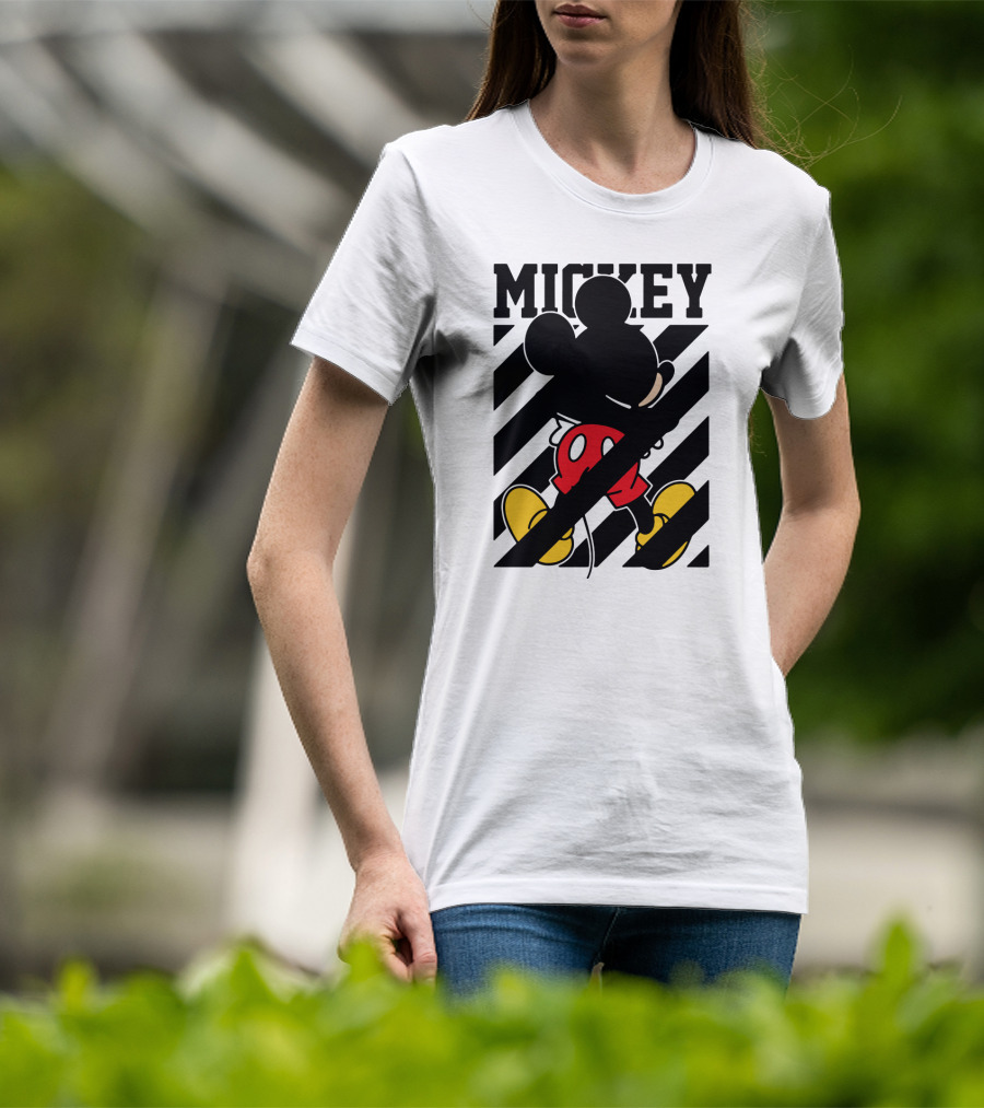 Mickey Mouse Black And White Stripes Red Yellow T-Shirt