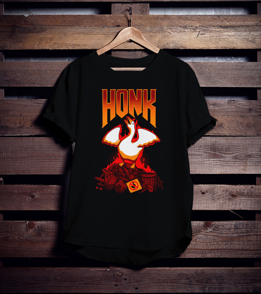 HONK Goose On Junk Pile With Flames T-Shirt