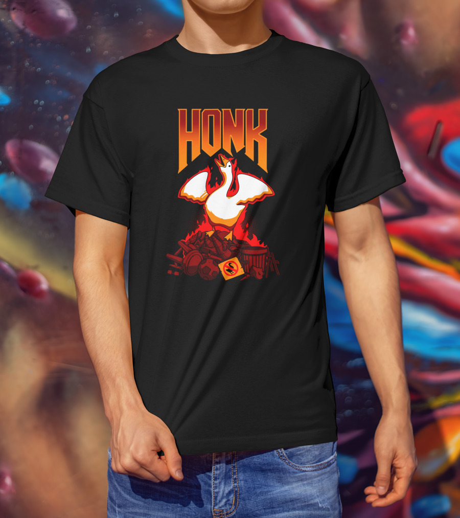 HONK Goose On Junk Pile With Flames T-Shirt