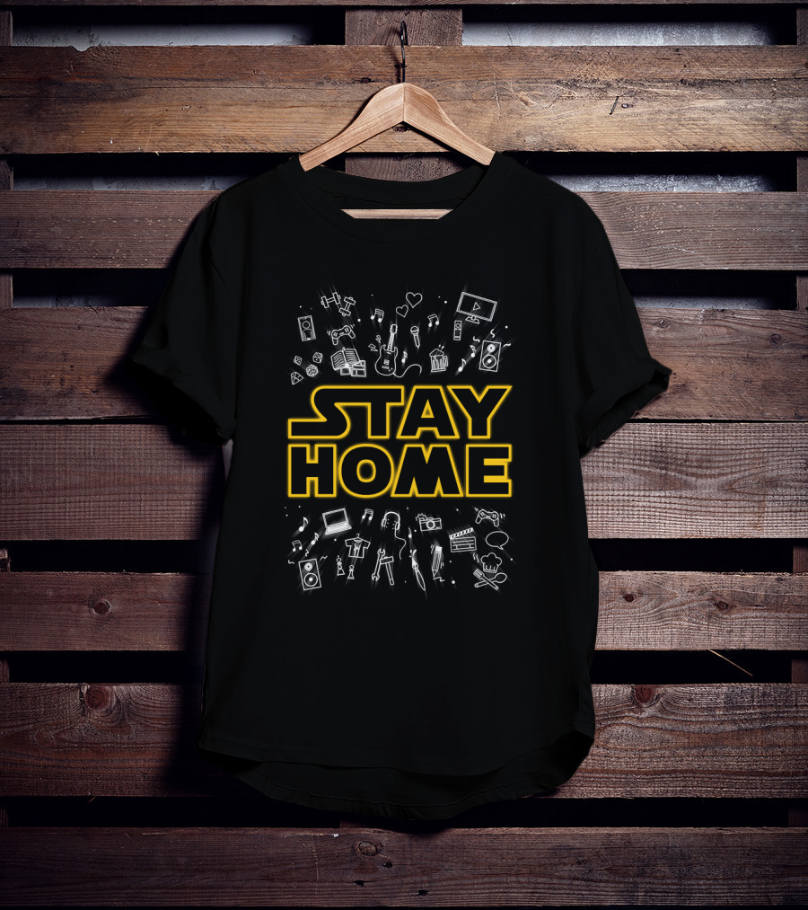 Stay Home DIY Music Gaming Cinema Book Cooking Fitness Icons T-Shirt