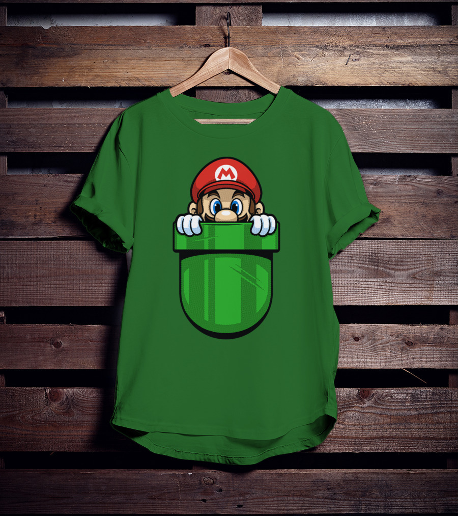 Super Mario Peeking From Green Warp Pipe T-Shirt