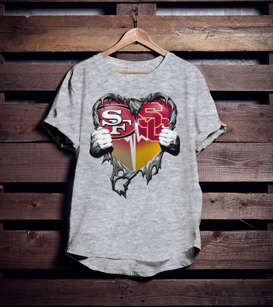 Sf Heart With Usc Trojans And San Francisco Theme T-Shirt