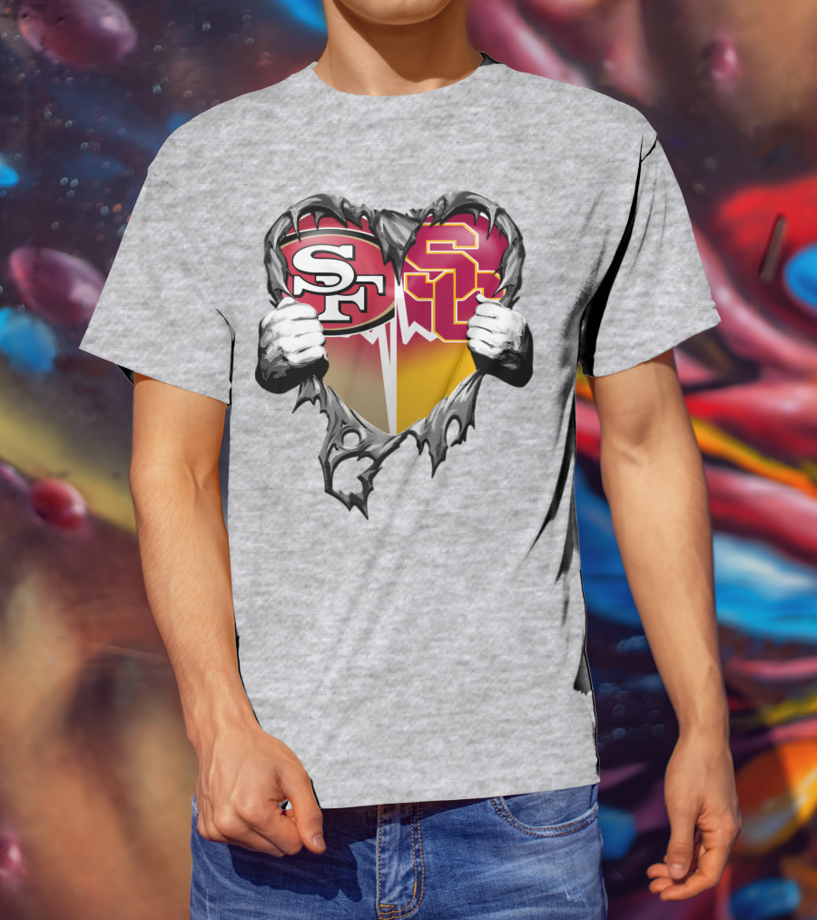 Sf Heart With Usc Trojans And San Francisco Theme T-Shirt