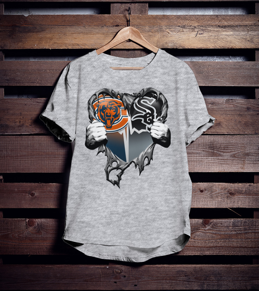 Chicago Bears And Chicago White Sox Heart Logo Xatt009 T-Shirt