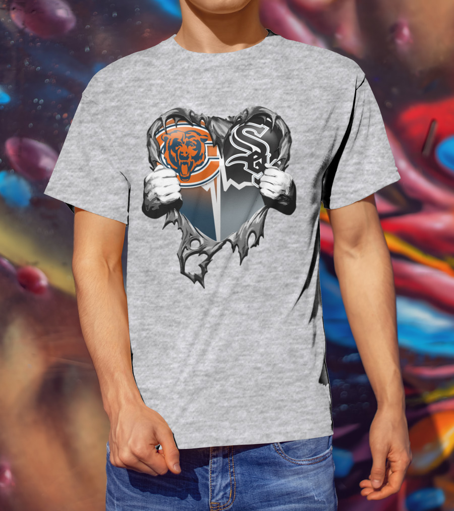 Chicago Bears And Chicago White Sox Heart Logo Xatt009 T-Shirt