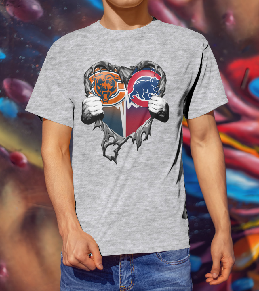 Xatt008 Chicago Bears And Cubs Heart T-Shirt