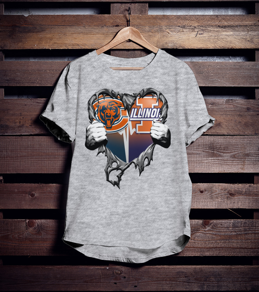 Chicago Bears Illinois Fighting Illini Heart Tear T-Shirt