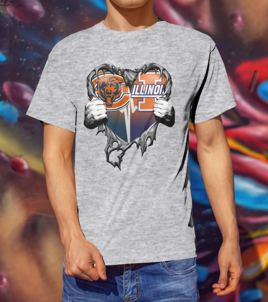 Chicago Bears Illinois Fighting Illini Heart Tear T-Shirt