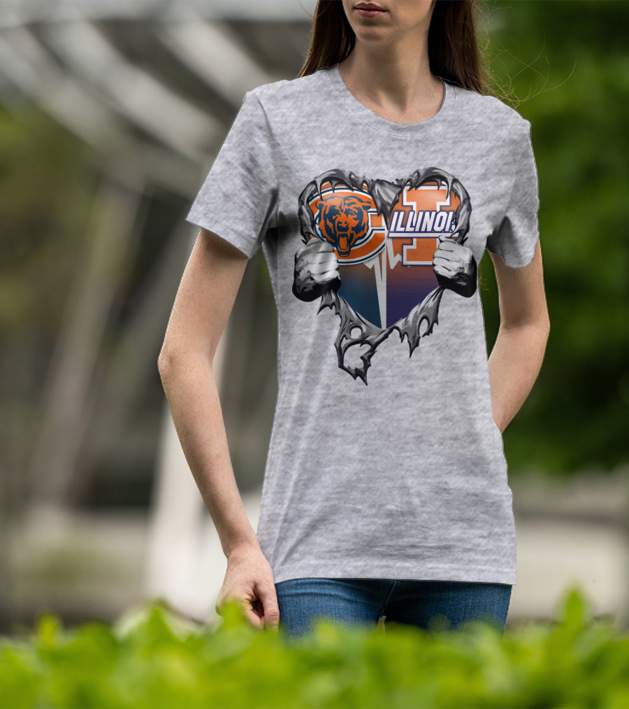 Chicago Bears Illinois Fighting Illini Heart Tear T-Shirt
