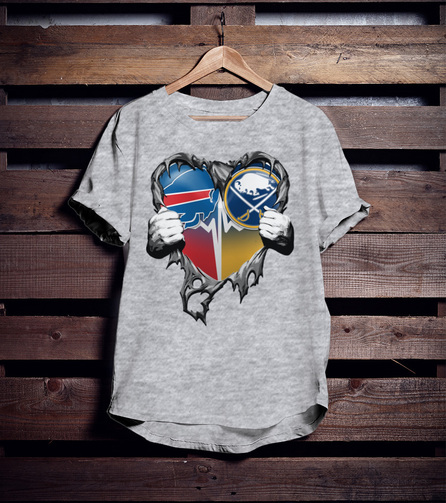 Buffalo Bills Sabres Heart Logo Fusion T-Shirt