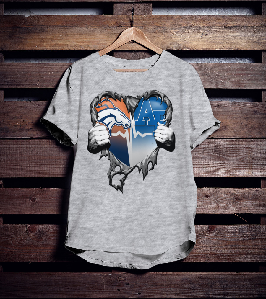 Denver Broncos Air Force Falcons Heart Rip T-Shirt