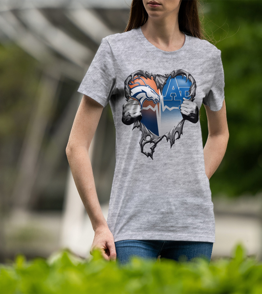 Denver Broncos Air Force Falcons Heart Rip T-Shirt