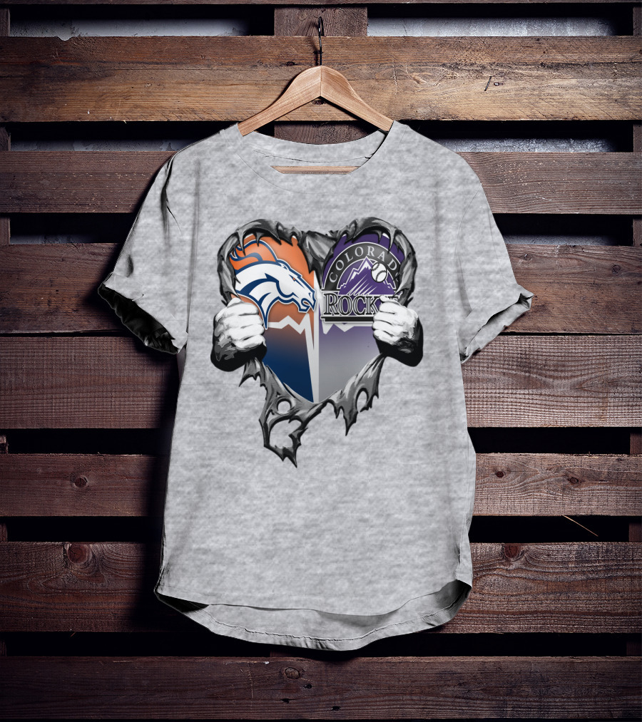 Denver Broncos Colorado Rockies Split Heart T-Shirt