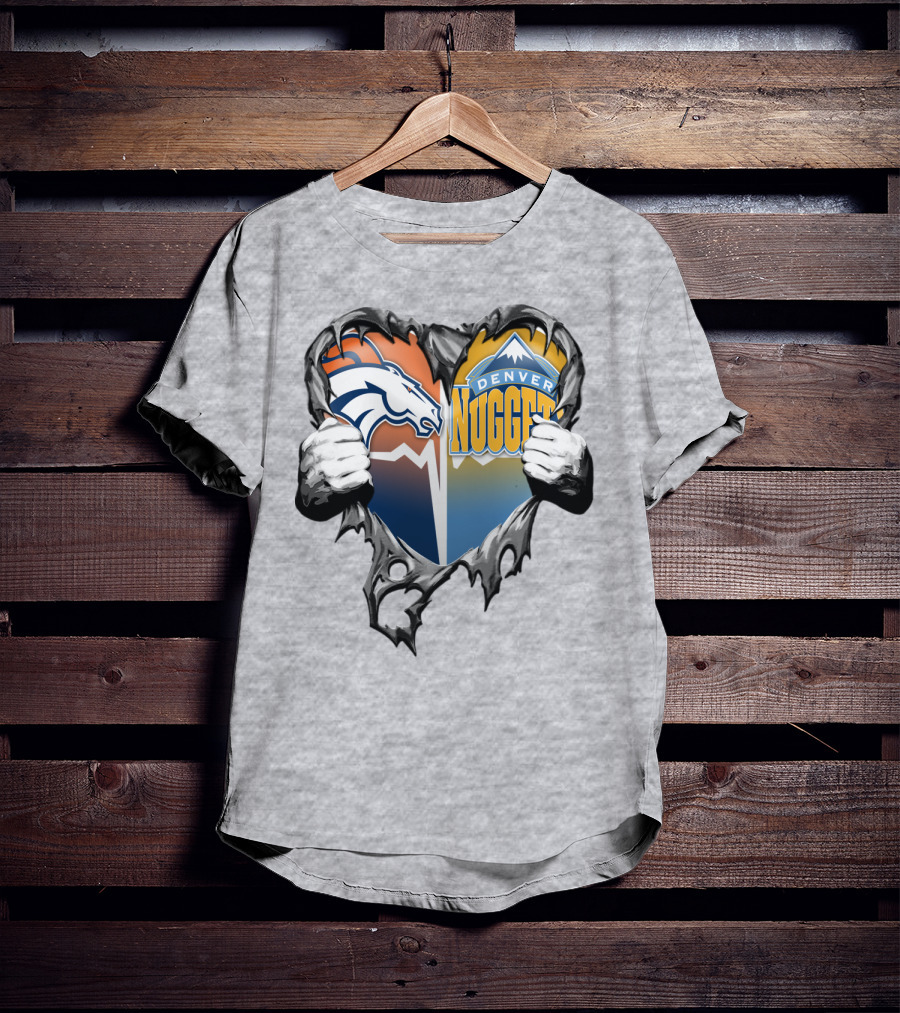 Broncos Nuggets Torn Heart Logo Fusion T-Shirt
