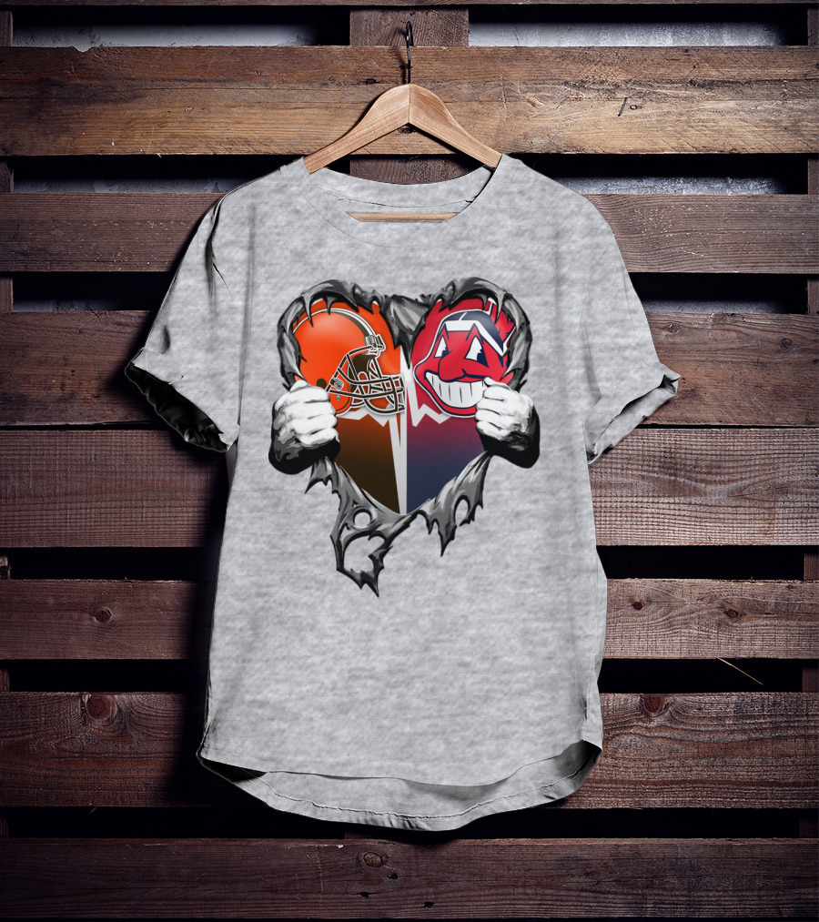 Cleveland Browns And Cleveland Indians Heart T-Shirt