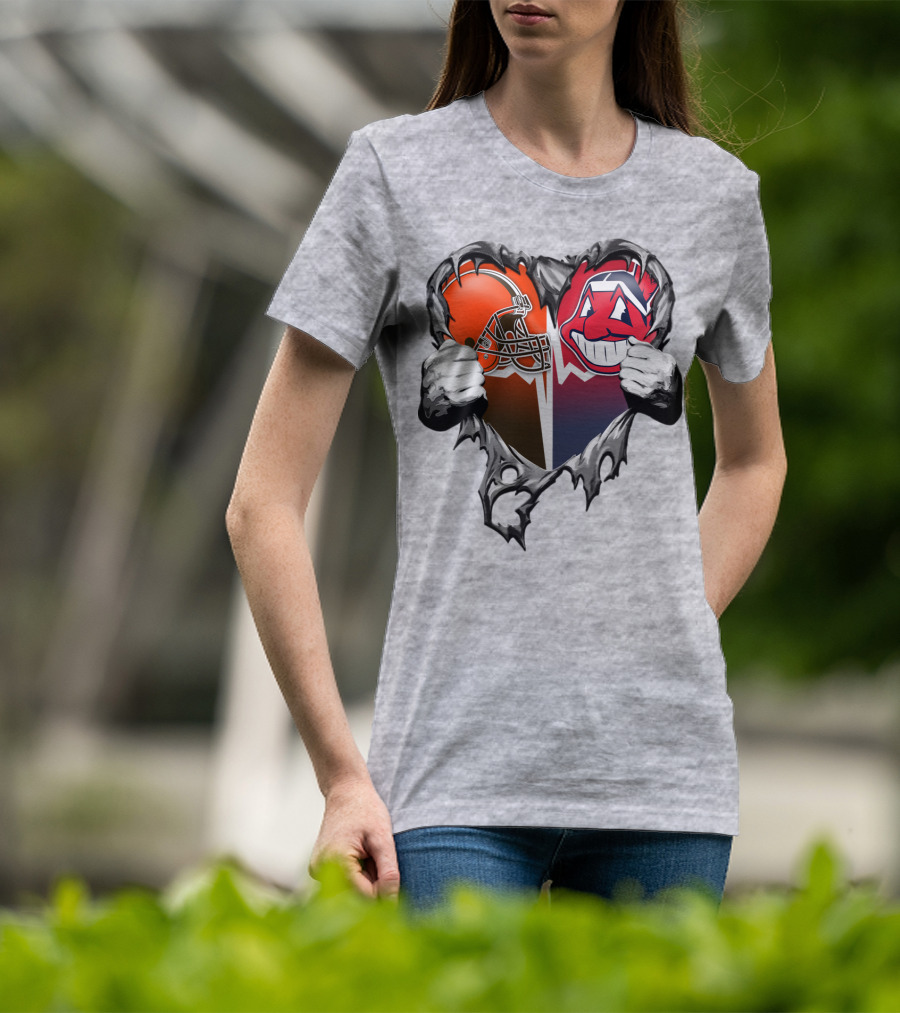 Cleveland Browns And Cleveland Indians Heart T-Shirt
