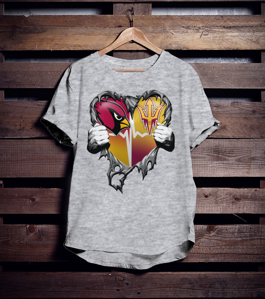 Arizona Cardinals Arizona State Sun Devils Heart Dual Allegiance T-Shirt