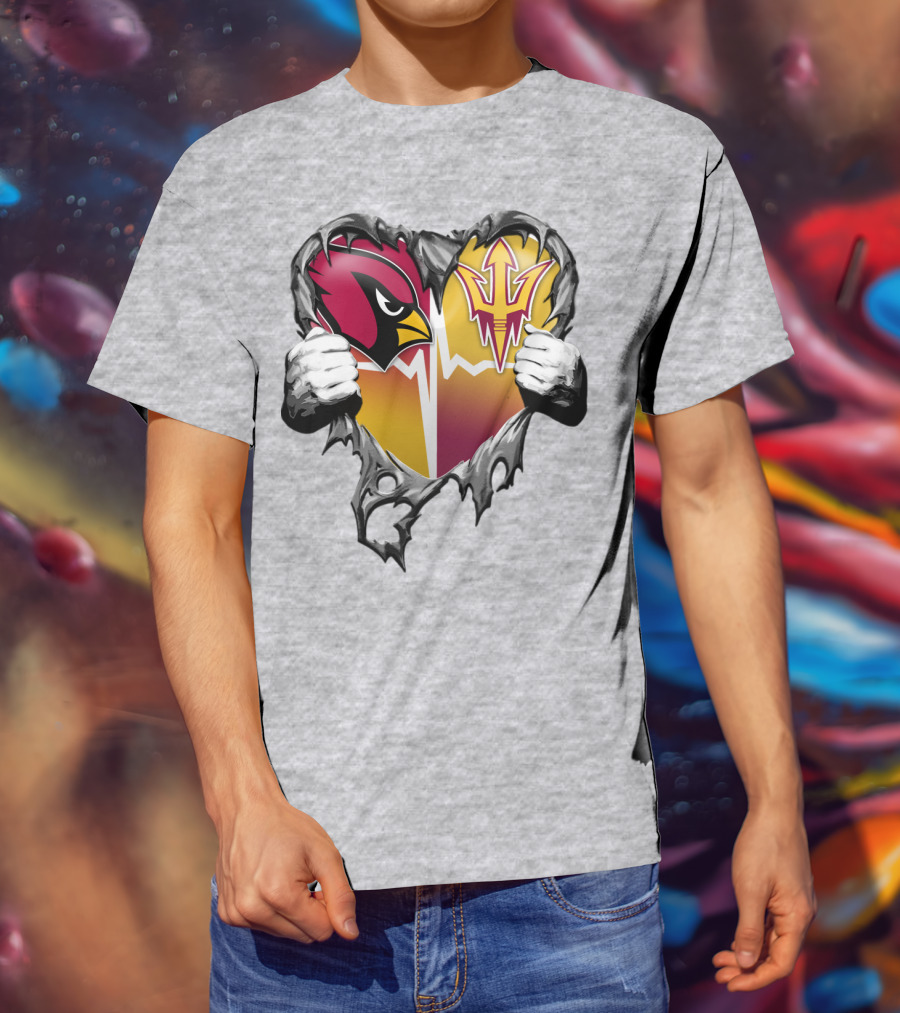 Arizona Cardinals Arizona State Sun Devils Heart Dual Allegiance T-Shirt