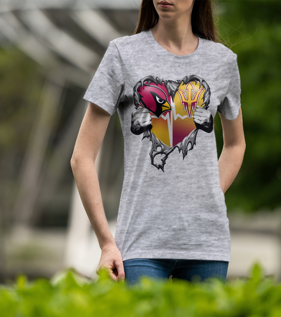Arizona Cardinals Arizona State Sun Devils Heart Dual Allegiance T-Shirt