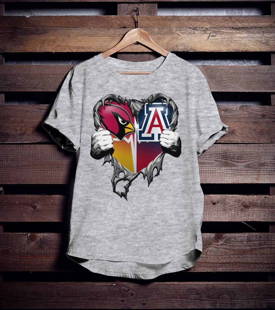 Arizona Cardinals And Arizona Wildcats Heart Tear T-Shirt
