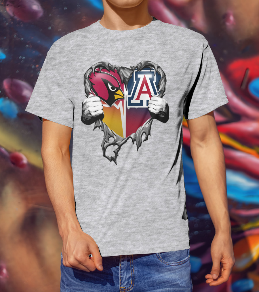 Arizona Cardinals And Arizona Wildcats Heart Tear T-Shirt