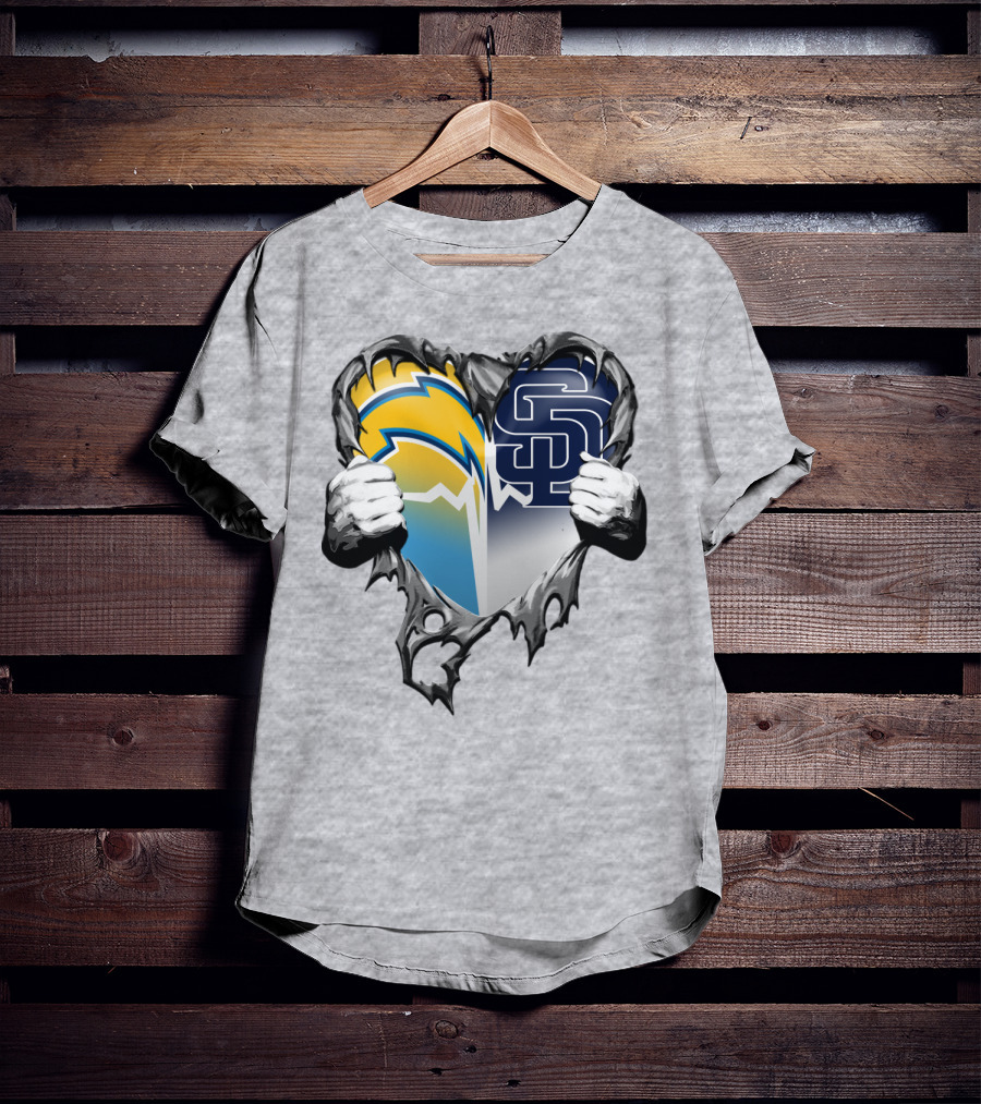 Los Angeles Chargers San Diego Padres Heart Logo Fusion T-Shirt