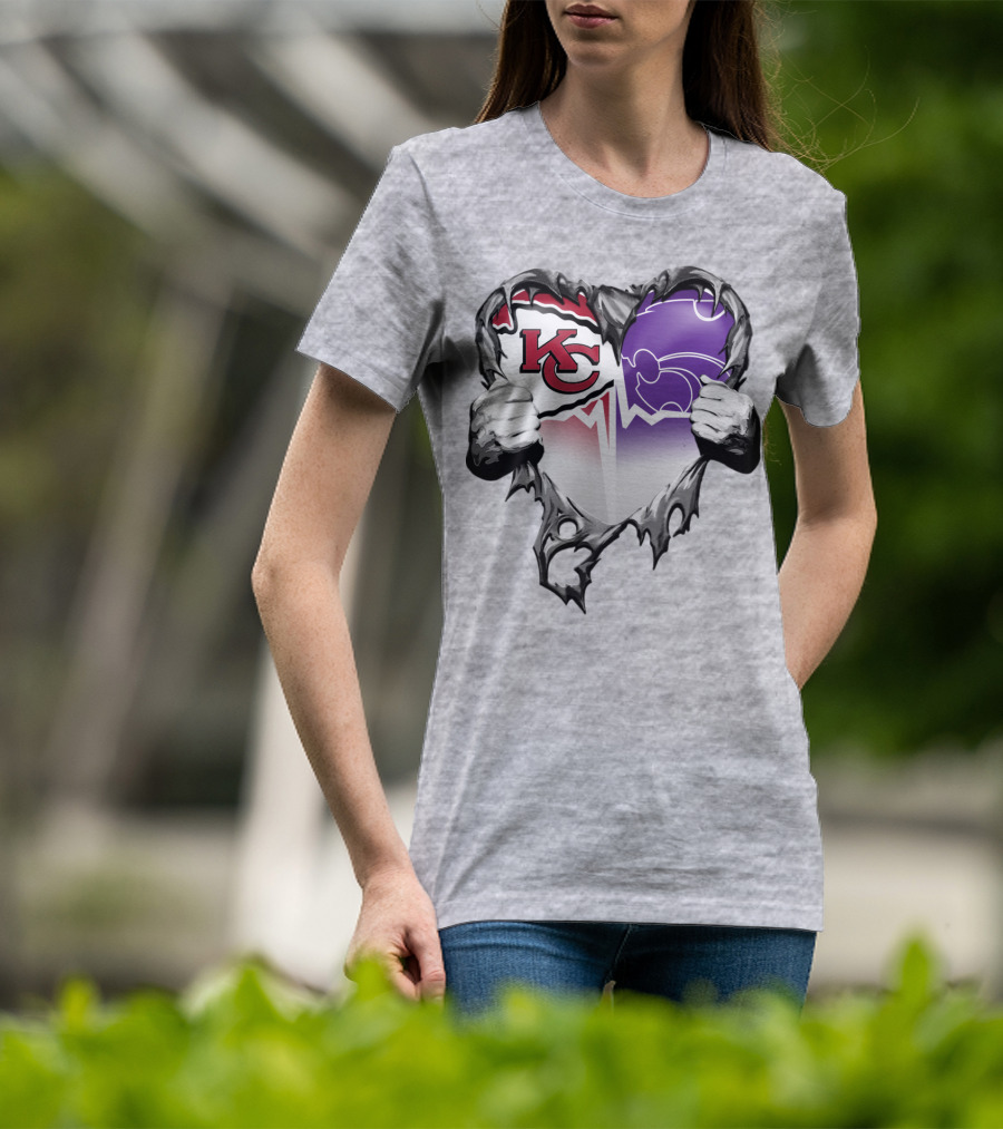 Kansas City Chiefs And Kansas State Wildcats Heart T-Shirt
