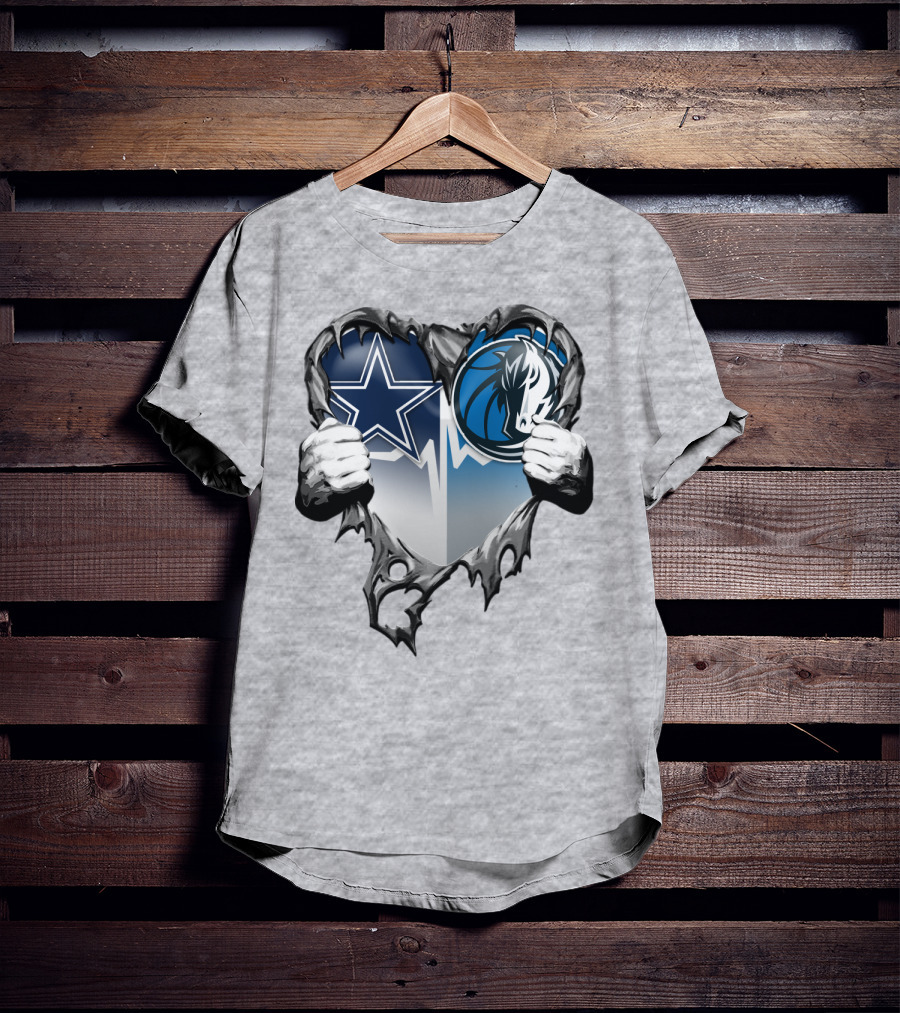 Dallas Cowboys And Mavericks Heart Logo Fusion T-Shirt